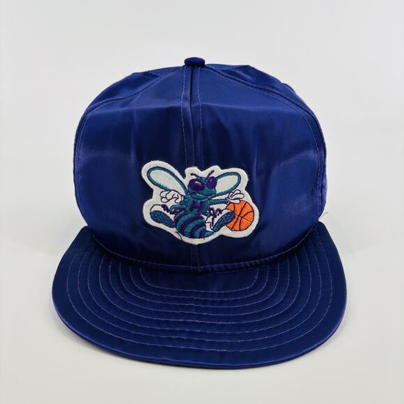 Vintage Charlotte Hornets Satin Hat Cap SnapBack Purple NBA 90’s PL LOGO - Picture 1 of 8